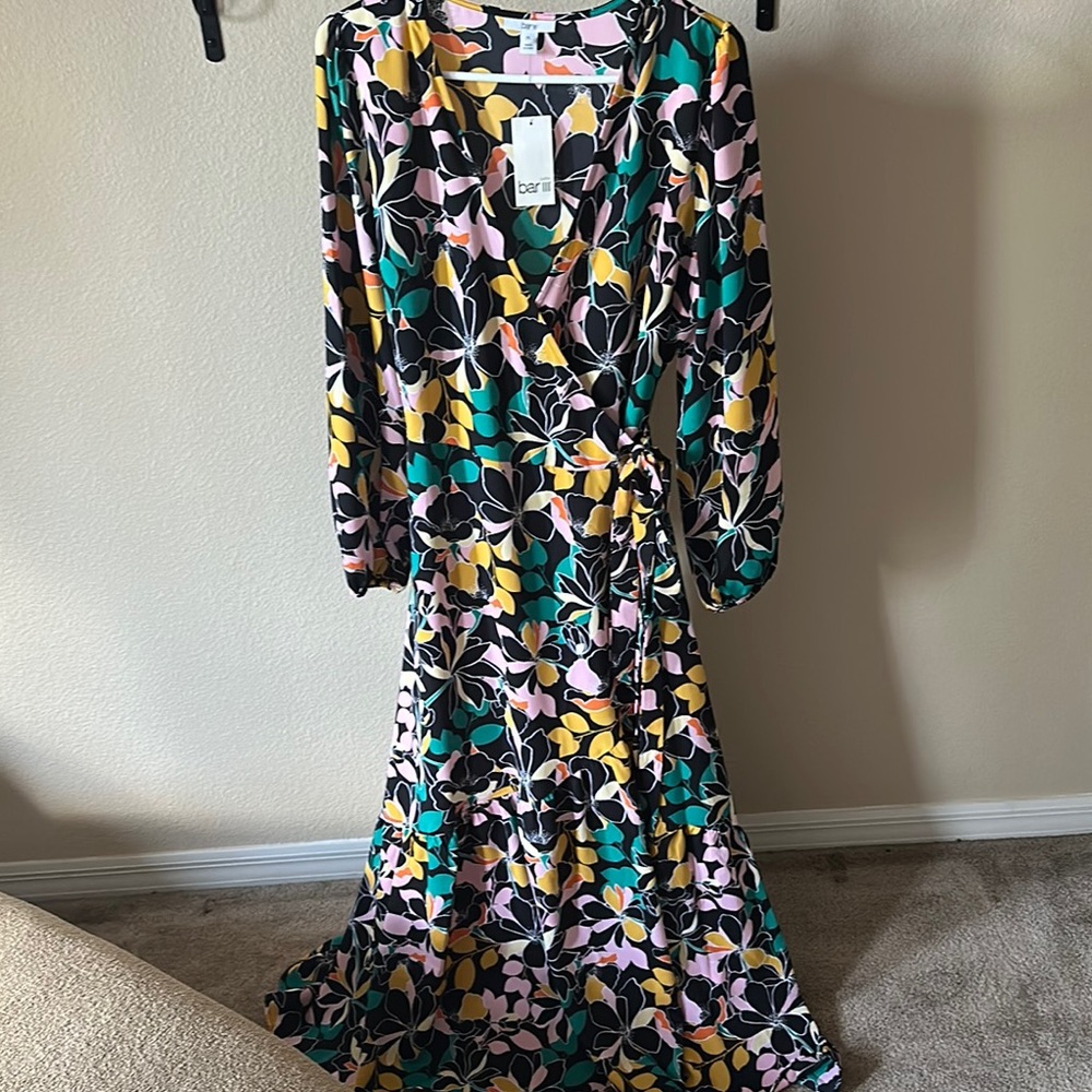 ba&sh Green and Pink Wrap Tie Front Sundress